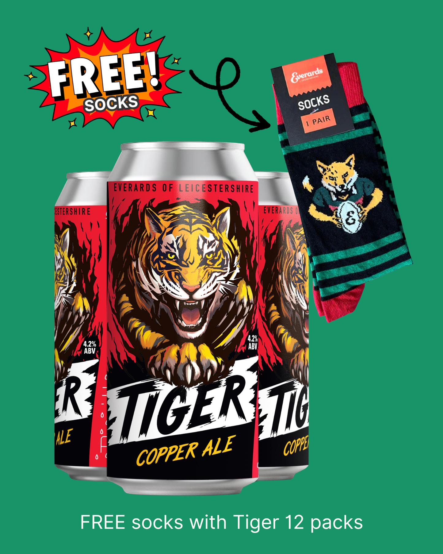 Tiger Copper Ale 12x 440ml & Free Socks