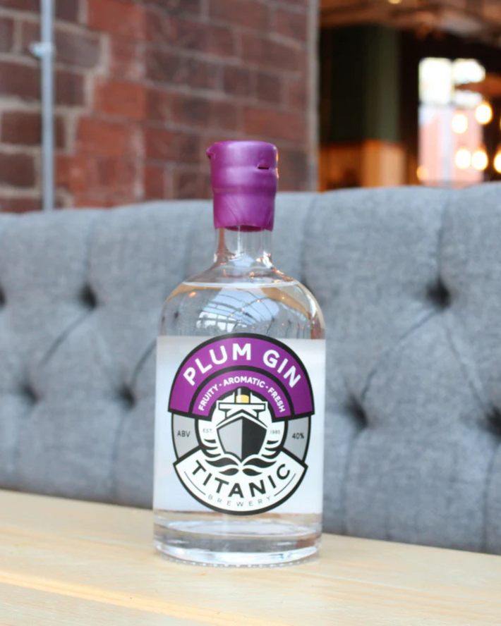 A bottle of Titanic Plum Gin 