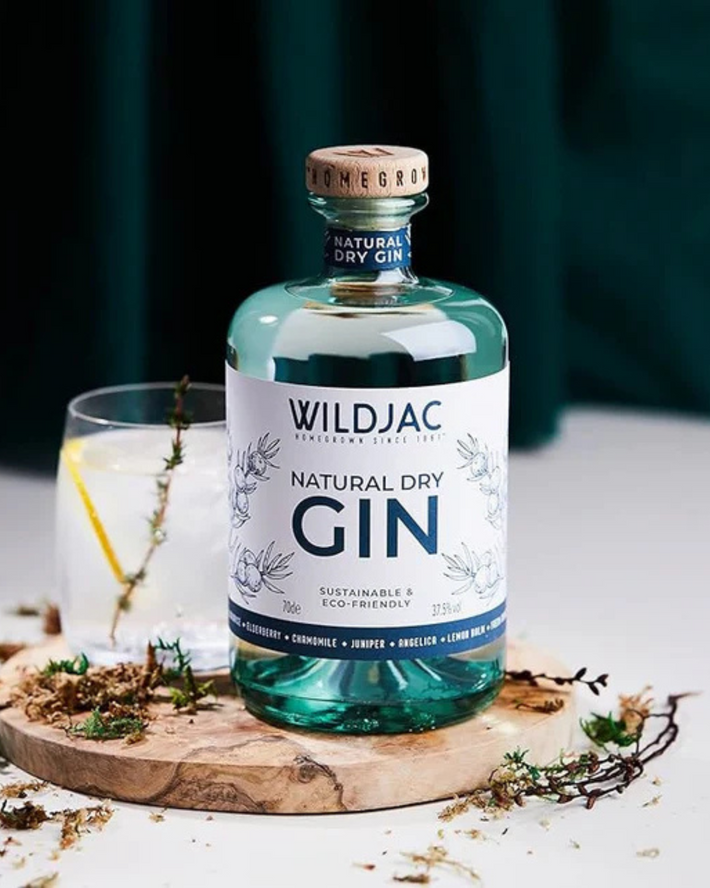 A bottle of Wildjac Natural Dry Gin