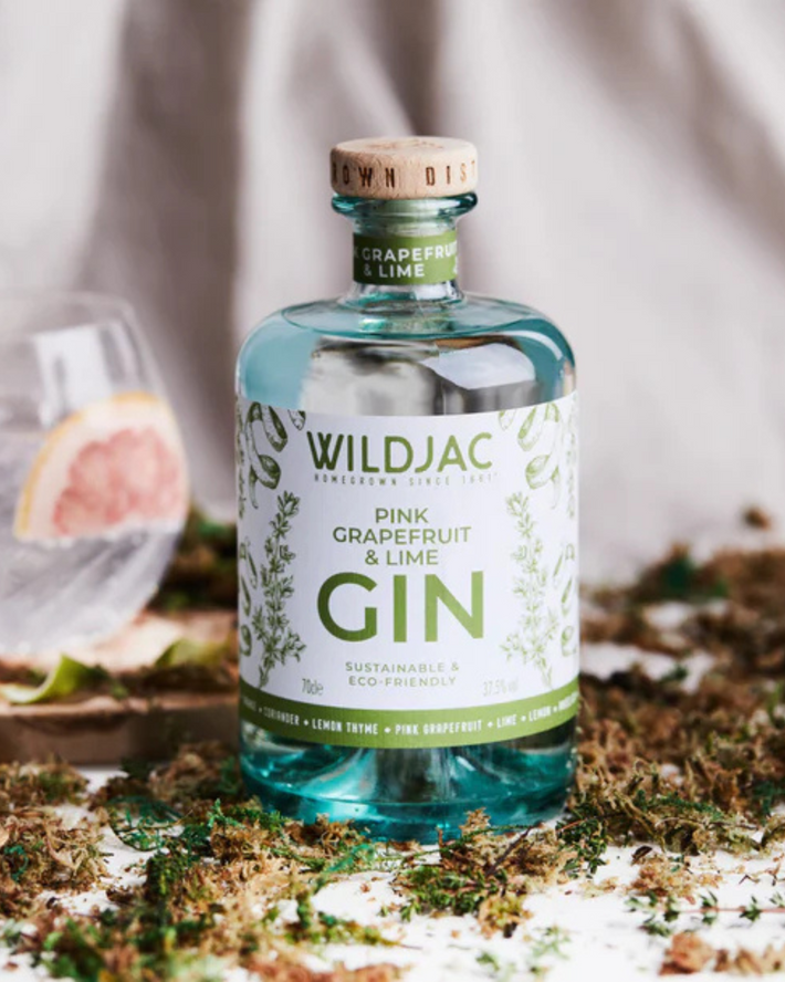 A bottle of Wildjac Pink Grapefruit & Lime Gin