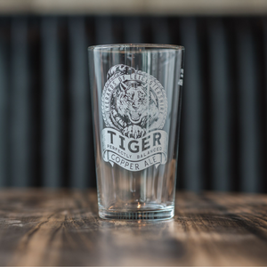 Tiger pint glass on a table